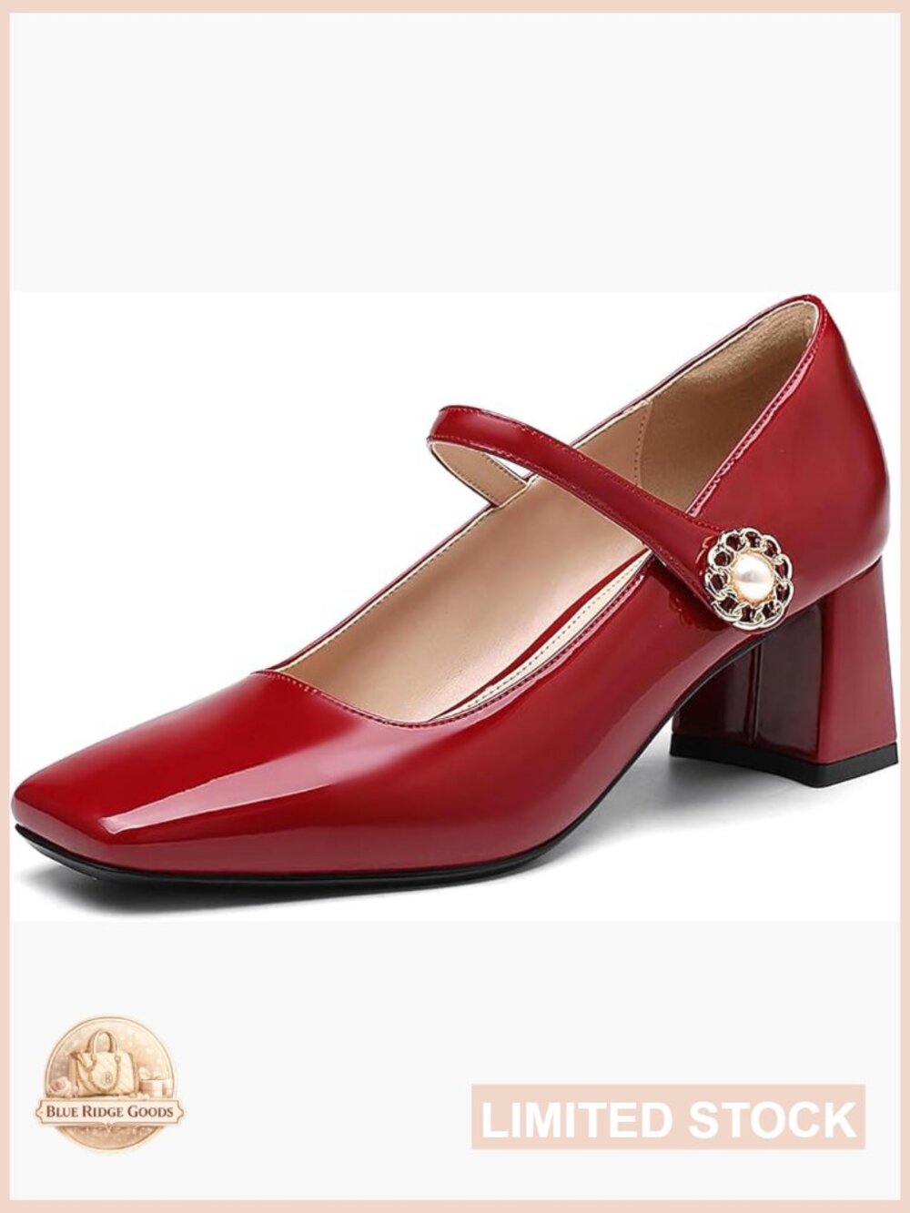 Patent Leather Mary Janes Chunky Heel Square Toe Block Heel Pumps Dress Shoes - Picture 1 of 7